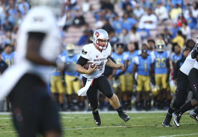 UNLV Rebels quarterback Johnny Stanton (4) drives the ball against UCLA during a football game at the Rose Bowl in Pasadena, Calif. on Saturday, Sept. 10, 2016. Chase Stevens/Las Vegas Review-Jour ...
