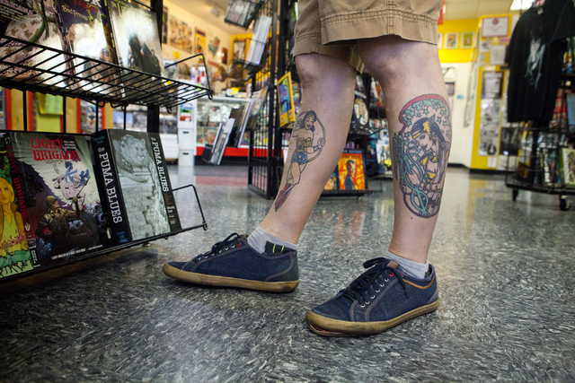 Ralph Mathieu, the owner of Alternate Reality Comics, shows off his tattoos at his store in Las Vegas on Friday, Sept. 2, 2016. (Loren Townsley/Las Vegas Review-Journal) Follow @lorentownsley