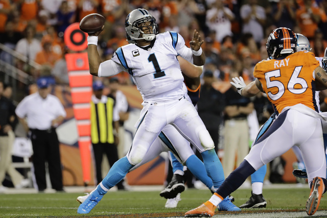Carolina Panthers quarterback Cam Newton (1) throws against the Denver Broncos during the first half of an NFL football game, Thursday, Sept. 8, 2016, in Denver. (AP Photo/Jack Dempsey)