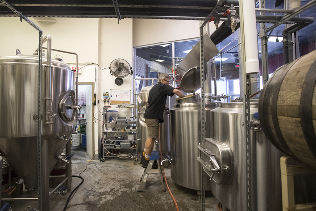 Judson Togerson, brewer, makes beer at Banger Brewing in Las Vegas on Tuesday, Sept. 13, 2016. Loren Townsley/Las Vegas Review-Journal Follow @lorentownsley