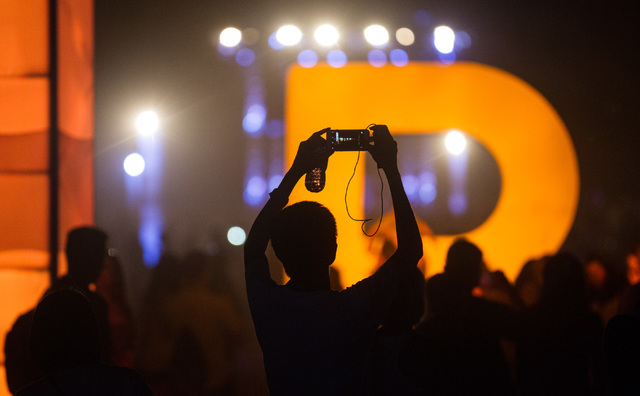 Attendees take photos at the entrance to the Rise Lantern Festival at the Moapa River Indian Reservation on Saturday, Oct. 10, 2015. Chase Stevens/Las Vegas Review-Journal Follow @csstevensphoto