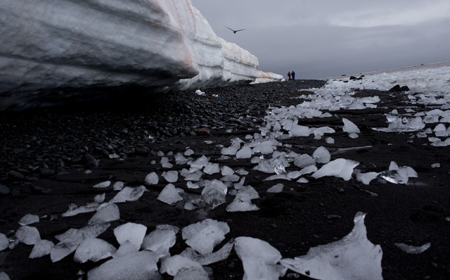 In this Jan. 26, 2015 photo, pieces of thawing ice are scattered along the beachshore at Punta Hanna, Livingston Island, in the Antarctica. The countries that decide the fate of Antarctica agreed  ...