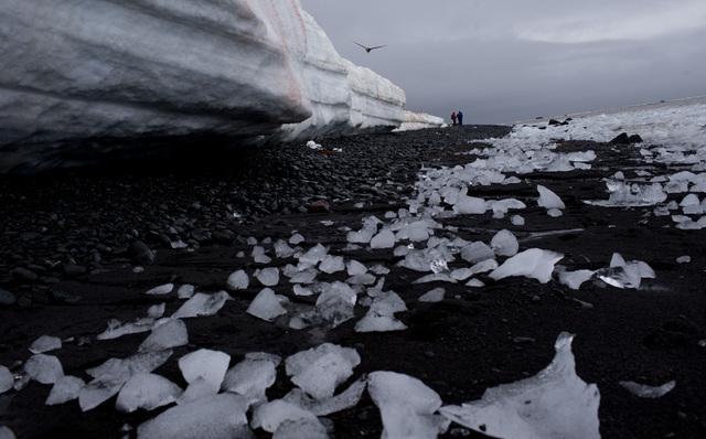 In this Jan. 26, 2015 photo, pieces of thawing ice are scattered along the beachshore at Punta Hanna, Livingston Island, in the Antarctica. The countries that decide the fate of Antarctica agreed ...