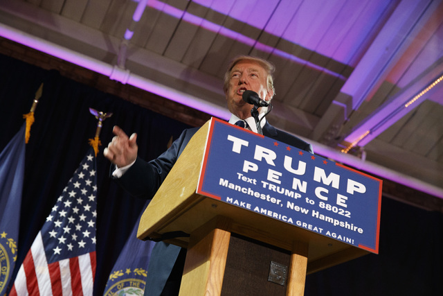 Republican presidential candidate Donald Trump speaks at a campaign rally, Friday, Oct. 28, 2016, in Manchester, N.H. (AP Photo/ Evan Vucci)