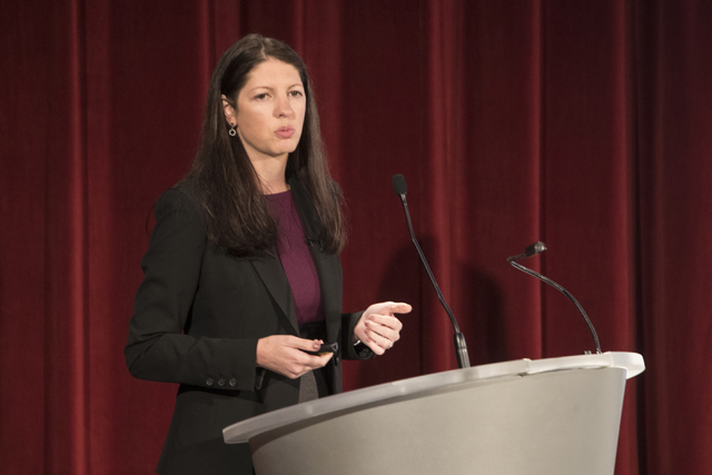 Angela Beck, the director of the Behavioral Health Research Center at the University of Michigan, speaks during the Mental and Behavioral Health Coalition forum at UNLV Oct. 7, 2016, in Las Vegas. ...