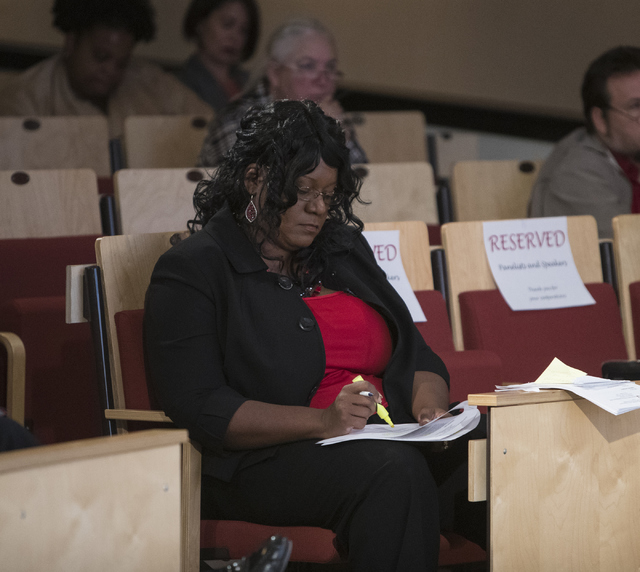 Ramona Denby-Brinson takes notes at the Mental and Behavioral Health Coalition forum at UNLV Oct. 7, 2016, in Las Vegas. Loren Townsley/View Follow @lorentownsley