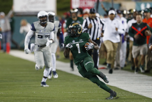 Colorado State Rams running back Dalyn Dawkins (1) in the second half of an NCAA college football game late Saturday, Oct. 8, 2016, in Fort Collins, Colo. Colorado State won 31-24. (David Zalubows ...