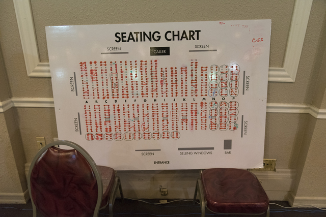 A seating chart for the Super Bingo tournament at the Plaza hotel-casino in Las Vegas is seen, Tuesday, Oct. 4, 2016. (Jason Ogulnik/Las Vegas Review-Journal)