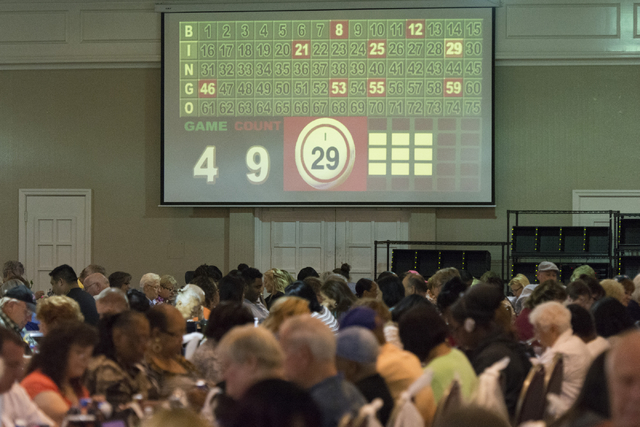 Gamblers play a round during the Super Bingo tournament at the Plaza hotel-casino in Las Vegas, Tuesday, Oct. 4, 2016. (Jason Ogulnik/Las Vegas Review-Journal)