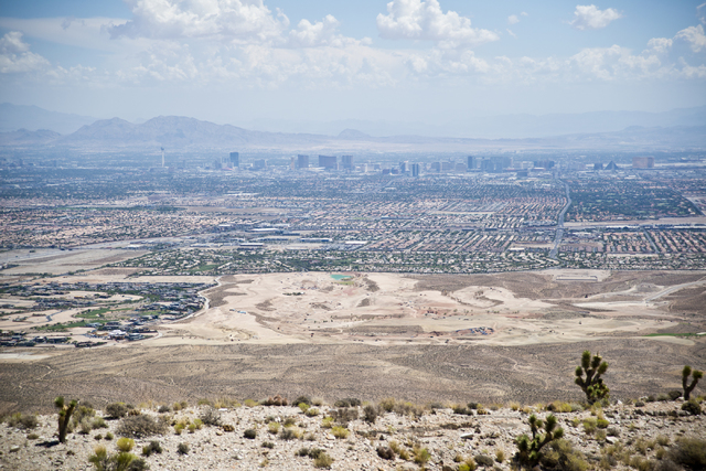 The Las Vegas Strip is visible from the edge of the site of a proposed community at the Blue Diamond Hill Gypsum mine near the town of Blue Diamond on Thursday, Aug. 11, 2016. (Daniel Clark/Las Ve ...