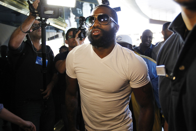 Boxer Adrien Broner arrives at the MGM Grand prior to his fight against Carlos Molina in Las Vegas on Tuesday, April 29, 2014. (Jason Bean/Las Vegas Review-Journal)