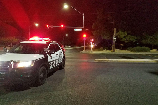 Police block off Bruce street after a fatal hit-and-run. (Mike Shoro/Las Vegas Review-Journal)