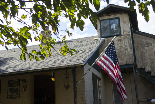 A flag is shown on a home at Bundy Ranch in Bunkerville on Friday, Oct. 28, 2016. Members of an armed group that staged a takeover of the Malheur National Wildlife Refuge near Burns, Ore., includi ...