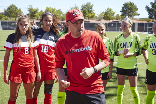 UNLV women's soccer coach Chris Shaw, shown Tuesday, saw his team clinch the Mountain West title Friday with a 4-2 victory at UNR. (Josh Hawkins/UNLV Photo Services)