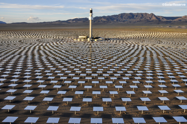 A photo from June 26, 2014, shows the Crescent Dunes Solar Energy Project outside Tonopah, about 225 miles northwest of Las Vegas. Project engineers have adopted new procedures after more than 100 ...