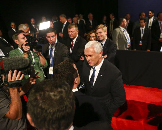 Republican vice presidential candidate Mike Pence is interviewed the third presidential debate at the Thomas & Mack Center at UNLV in Las Vegas on Wednesday, Oct. 19, 2016. Chase Stevens/Las V ...