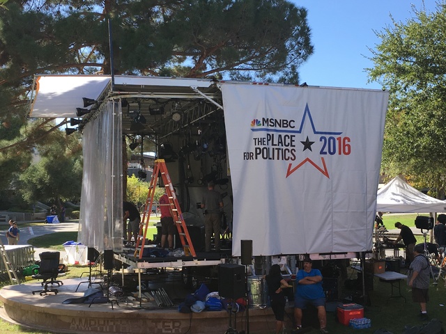 The MSNBC staging area, shown on Monday afternoon at the Student Union courtyard at UNLV. (John Katsilometes/Las Vegas Review-Journal)