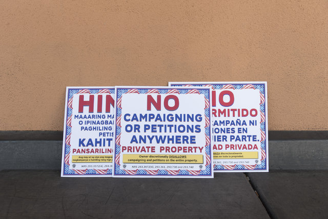 Signage is seen outside of the early voting center at Albertsons at 2885 E. Desert Inn Rd. in Las Vegas, Saturday, Oct. 22, 2016. Jason Ogulnik/Las Vegas Review-Journal