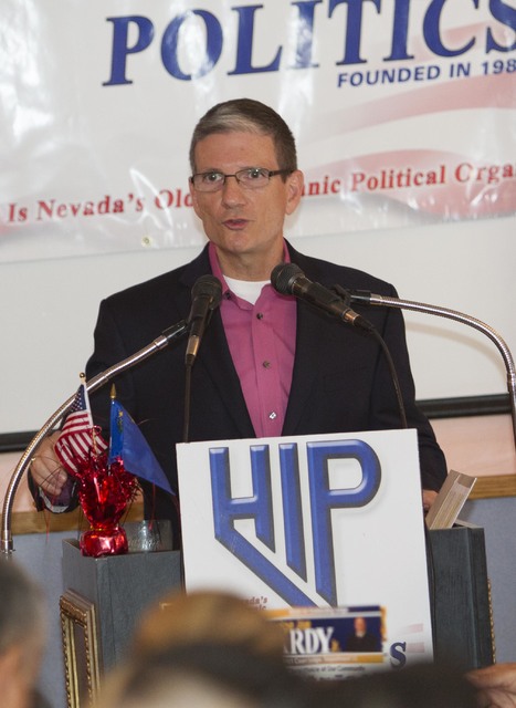 U.S. Rep. Joe Heck, R-Nev., speaks to guests during a breakfast meeting hosted by the non-partisan organization Hispanics In Politics at Dona Maria Tamales Restaurant in Downtown Las Vegas on Wedn ...