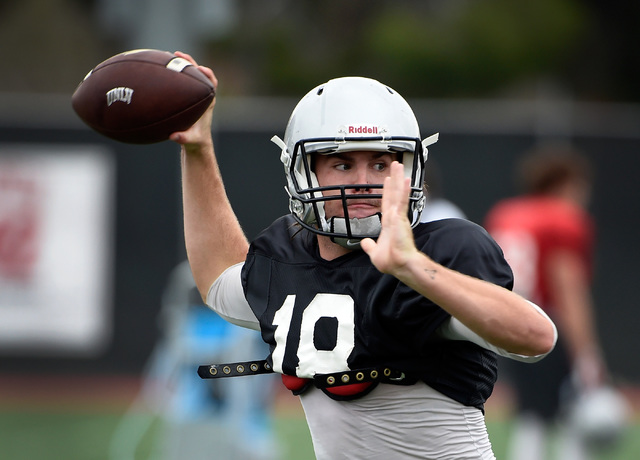 UNLV quarterback Dalton Sneed readies to pass during morning practice at UNLV Tuesday, Oct. 25, 2016, in Las Vegas. (David Becker/Las Vegas Review-Journal) Follow @davidjaybecker