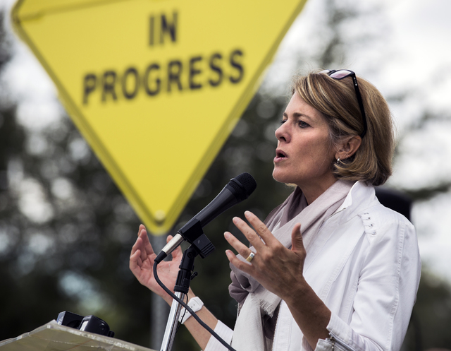 Tina Quigley, general manager of the Regional Transportation Commission of Southern Nevada, speaks  during a news conference at West Flamingo Park. (Jeff Scheid/Las Vegas Review-Journal Follow @je ...