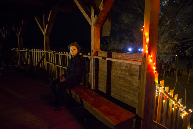 A costumed actor waits to scare visitors during "Bonnie Screams" at Bonnie Springs Ranch outside of Las Vegas on Tuesday, Oct. 25, 2016. (Chase Stevens/Las Vegas Review-Journal Follow @csstevensphoto)