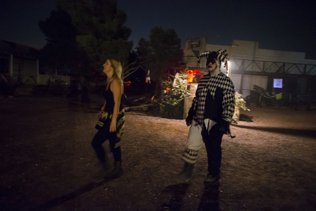 A costumed actor follows around a visitor during "Bonnie Screams" at Bonnie Springs Ranch outside of Las Vegas on Tuesday, Oct. 25, 2016. (Chase Stevens/Las Vegas Review-Journal Follow @csstevensp ...