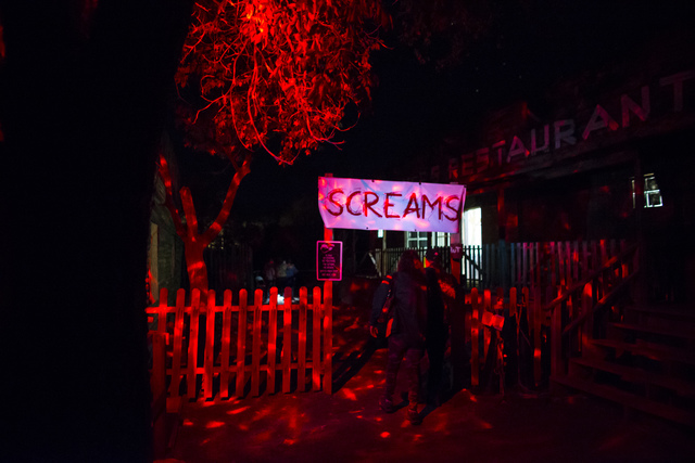 Visitors enter an attraction during "Bonnie Screams" at Bonnie Springs Ranch outside of Las Vegas on Tuesday, Oct. 25, 2016. (Chase Stevens/Las Vegas Review-Journal Follow @csstevensphoto)