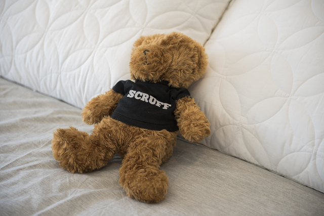 The teddy bear of Johnny Skandros, founder of gay dating app Scruff, is seen at his home in Las Vegas on Tuesday, Oct. 18, 2016. Martin S. Fuentes/Las Vegas Review-Journal