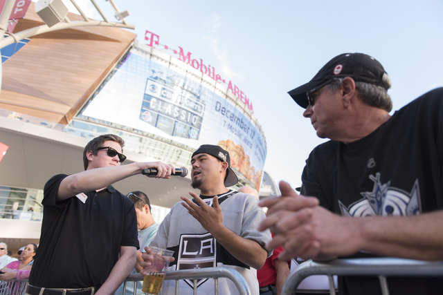 Sean Tierney asks Las Vegas NHL franchise owner Bill Foley a question during the Vegas Hockey Fan Fest at Toshiba Plaza in Las Vegas, Saturday, Oct. 8, 2016. Jason Ogulnik/Las Vegas Review-Journal