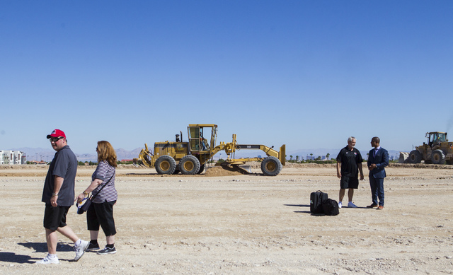 Construction begins after the groundbreaking ceremony for the Las Vegas NHL expansion team's practice facility and headquarters in Las Vegas on Wednesday, Oct. 5, 2016. (Chase Stevens/Las Vegas Re ...
