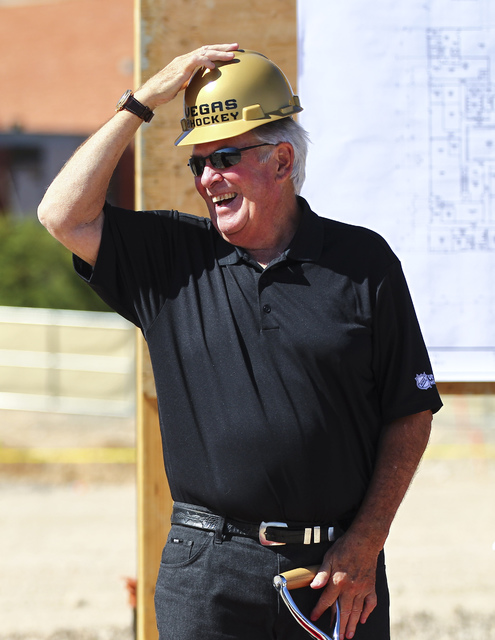 Bill Foley, the owner of Las Vegas' NHL expansion team, center, laughs during the groundbreaking ceremony for the team's practice facility and headquarters in Las Vegas on Wednesday, Oct. 5, 2016. ...