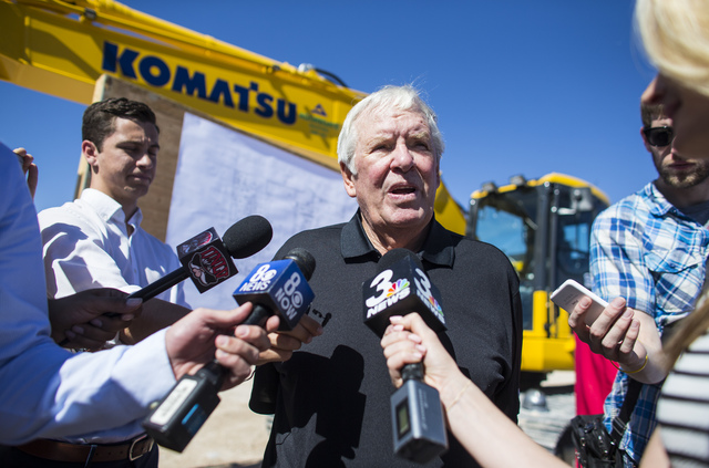Bill Foley, the owner of Las Vegas' NHL expansion team, center, speaks after the groundbreaking ceremony for the team's practice facility and headquarters in Las Vegas on Wednesday, Oct. 5, 2016.  ...