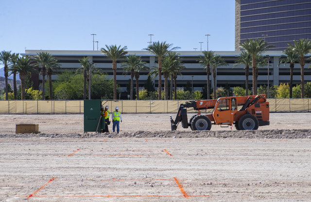 Construction begins after the groundbreaking ceremony for the Las Vegas NHL expansion team's practice facility and headquarters in Las Vegas on Wednesday, Oct. 5, 2016. (Chase Stevens/Las Vegas Re ...