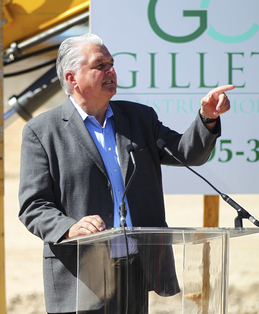Clark County Commissioner Steve Sisolak speaks during the groundbreaking ceremony for the Las Vegas NHL expansion team's practice facility and headquarters in Las Vegas on Wednesday, Oct. 5, 2016. ...