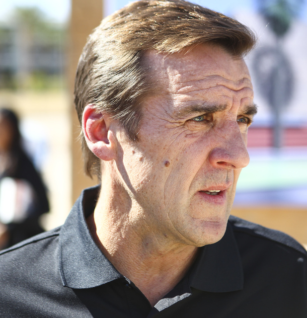 George McPhee, general manager of Las Vegas' NHL expansion team, talks after the groundbreaking ceremony for the Las Vegas NHL expansion team's practice facility and headquarters in Las Vegas on W ...