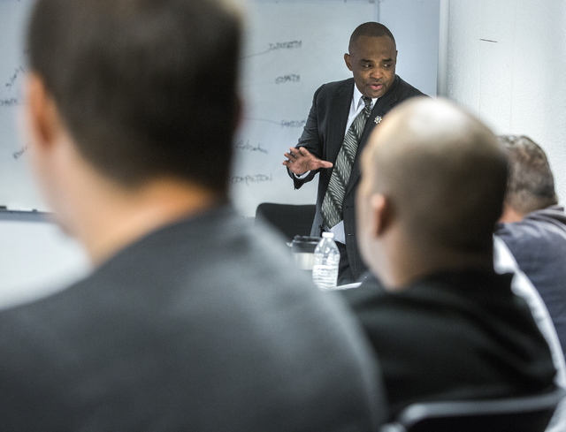 The Rev. Jon Ponder, founder of Hope for Prisoners, speaks during a pre-vocational leadership workshop on Thursday, Aug. 18, 2016. (Jeff Scheid/Las Vegas Review-Journal) Follow @jeffscheid