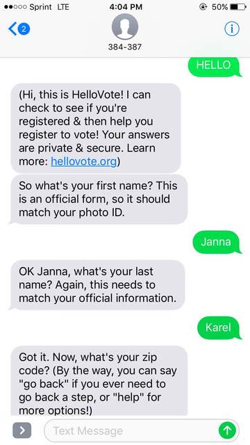 A chat with Hello.vote. (Janna Karel/Las Vegas Review-Journal)