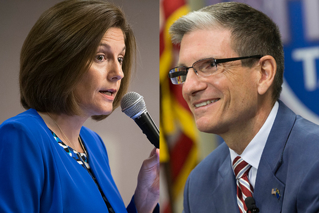 Catherine Cortez-Masto and Joe Heck are pictured in this composite image.
