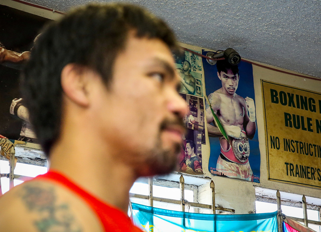 Manny Pacquiao at his Los Angeles media day last week. (Photo by Mikey Williams)