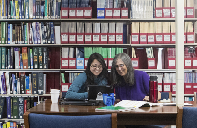 Director of Jay Sexter Library June Simms, right, helps a Arshi Jha at Touro University Nevada College of Ostopathic on Wednesday, Sept. 28, 2016, in Henderson. Loren Townsley/Las Vegas Review-Jou ...