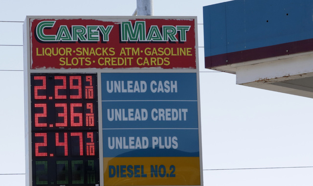 Posted gasoline prices are displayed at Carey Mart on MLK Boulevard on Tuesday, Aug. 9, 2016. Bizuayehu Tesfaye/Las Vegas Review-Journal Follow @bizutesfaye