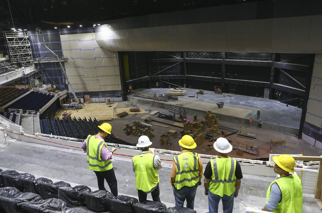 Construction goes on during a tour of the Park Theater, slated to open in December, at the Monte-Carlo hotel-casino in Las Vegas on Tuesday, Oct. 25, 2016. Chase Stevens/Las Vegas Review-Journal F ...