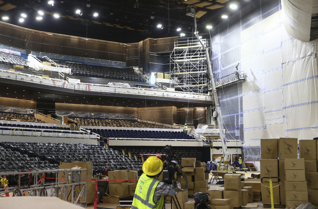 Construction goes on during a tour of the Park Theater, slated to open in December, at the Monte-Carlo hotel-casino in Las Vegas on Tuesday, Oct. 25, 2016. Chase Stevens/Las Vegas Review-Journal F ...