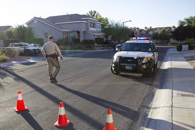 The scene near an active shooter is seen at the intersection of Hillsgate Street and Staffords Spring Drive on Tuesday, Oct. 4, 2016, in Las Vegas. (Erik Verduzco/Las Vegas Review-Journal) Follow ...
