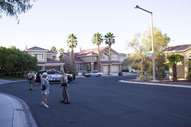 The scene near an active shooter is seen at the intersection of Henniker Way and Windsor Locks Avenue on Tuesday, Oct. 4, 2016, in Las Vegas. (Erik Verduzco/Las Vegas Review-Journal) Follow @Erik_ ...