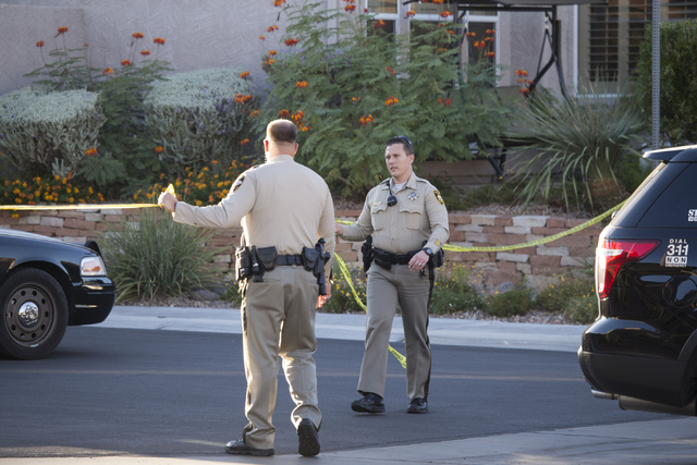 The scene near an active shooter is seen at the intersection of Hillsgate Street and Staffords Spring Drive on Tuesday, Oct. 4, 2016, in Las Vegas. (Erik Verduzco/Las Vegas Review-Journal) Follow  ...