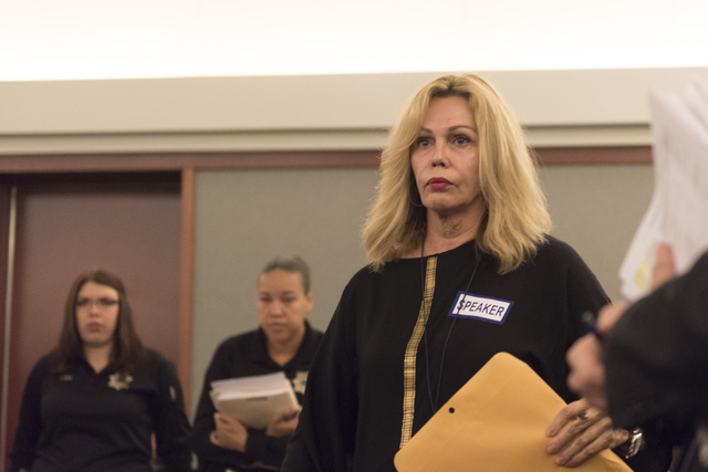 Toni Antonacci, right, appears in court during the sentencing for Roxanne Sparks at the Regional Justice Center in Las Vegas, Tuesday, Oct. 25, 2016. Sparks is a former bookkeeper accused of trans ...