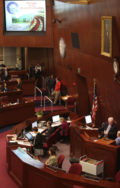 Nevada Legislators gather during day one of the 30th Special Session of the Nevada Legislature, Monday, Oct. 10, 2016 in Carson City, Nev. (David Guzman/Las Vegas Review-Journal Follow @davidguzma ...