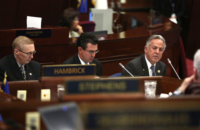 Clark County Sheriff Joseph Lombardo, right, speaks during day one of the 30th Special Session of the Nevada Legislature, Monday, Oct. 10, 2016 in Carson City, Nev. (David Guzman/Las Vegas Review- ...